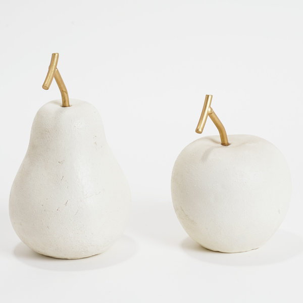 House of Hampton® Cream White Resin Fruit Tabletop Apple And Pear, Set Of 2